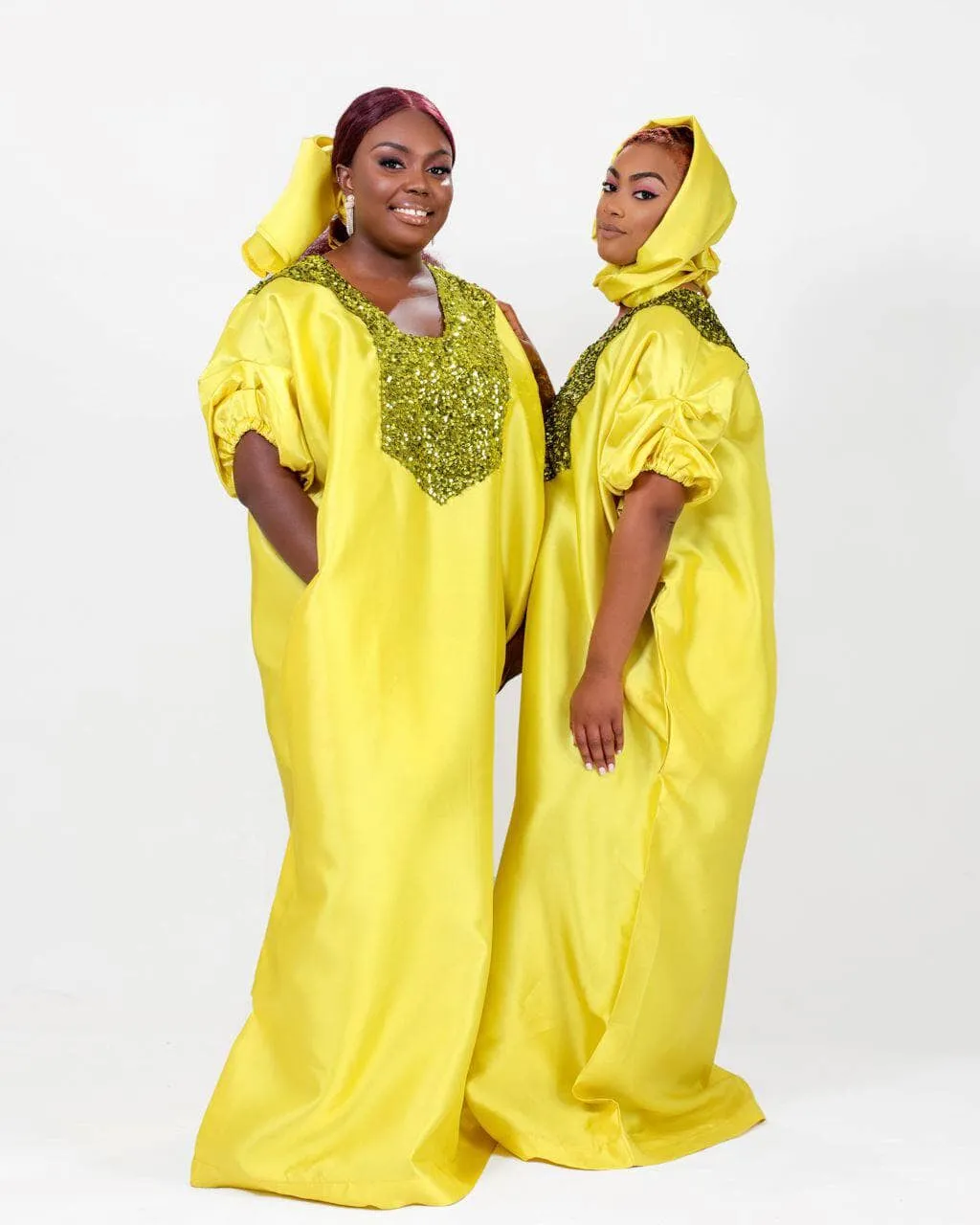 Buga Boubou Kaftan African dress- Mikado Silk fabric (Neon)