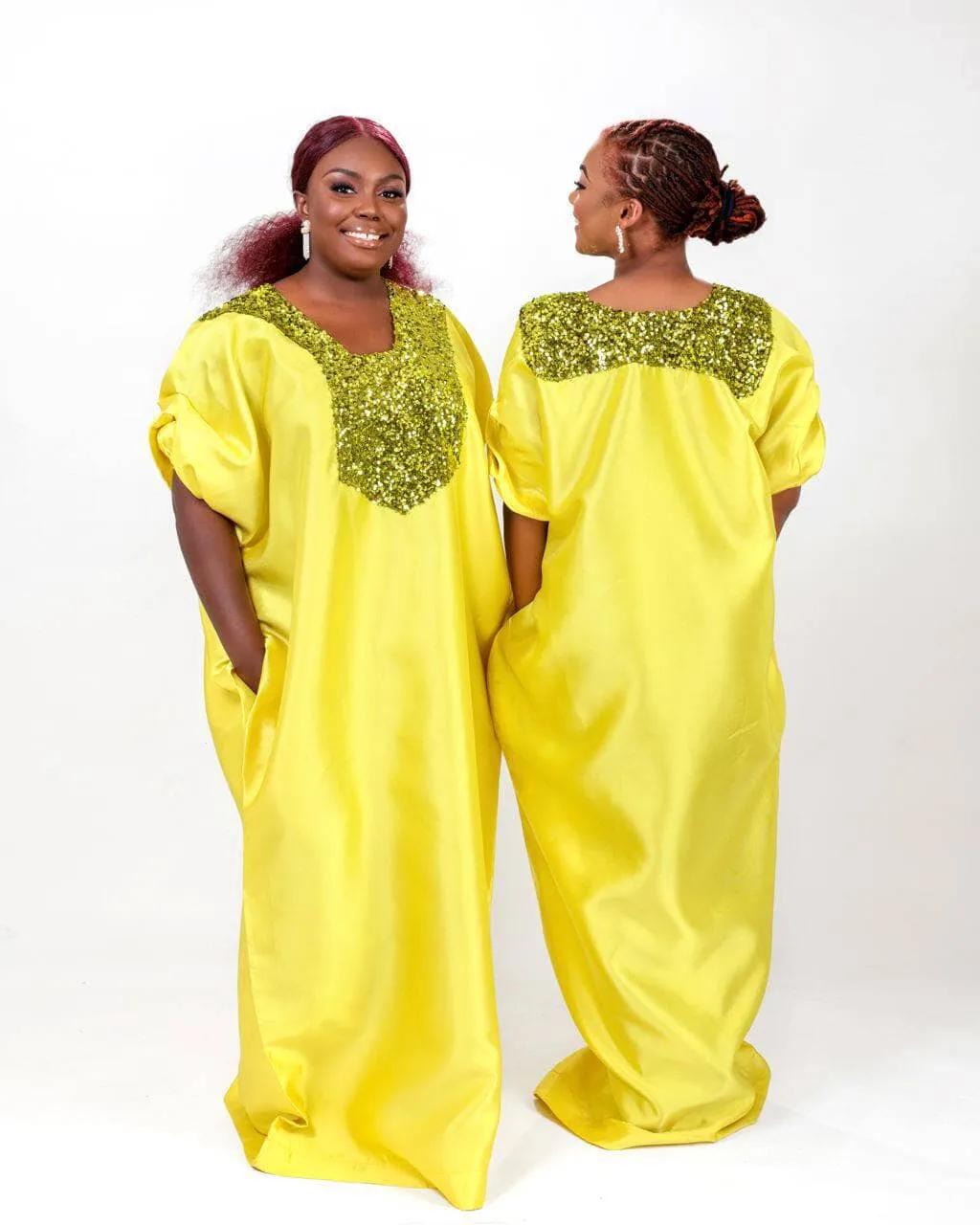 Buga Boubou Kaftan African dress- Mikado Silk fabric (Neon)