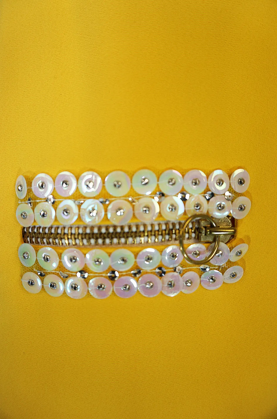 c1967 Chloe by Karl Lagerfeld Stud & Paillettes Yellow Mini Dress