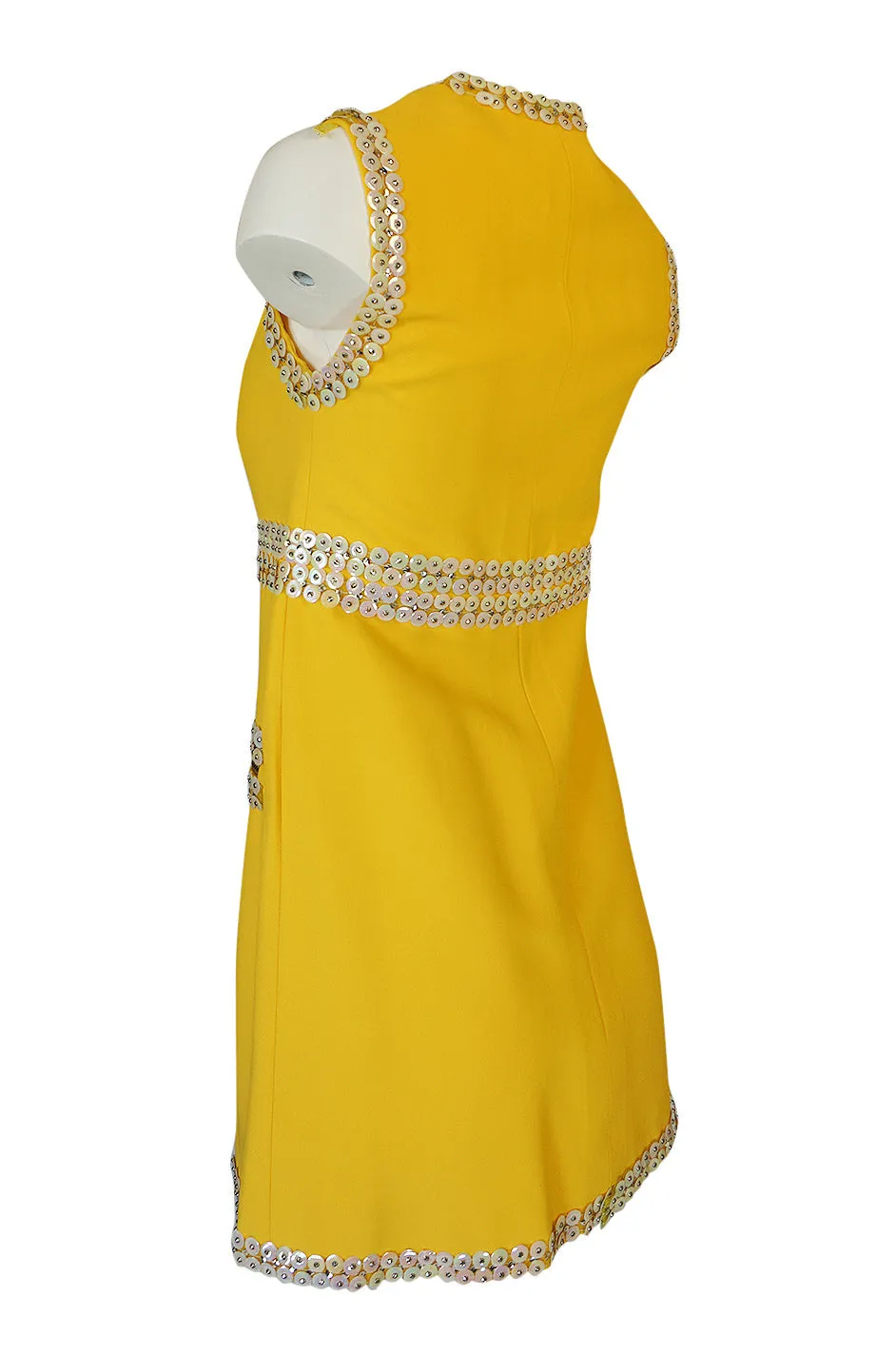 c1967 Chloe by Karl Lagerfeld Stud & Paillettes Yellow Mini Dress