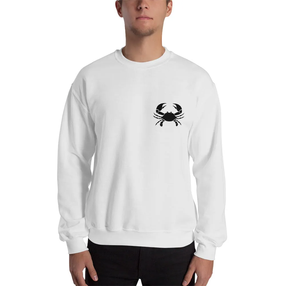 CANCER SWEATSHIRT for Men - Zodiac Symbol Print on Front and White Crab on Back