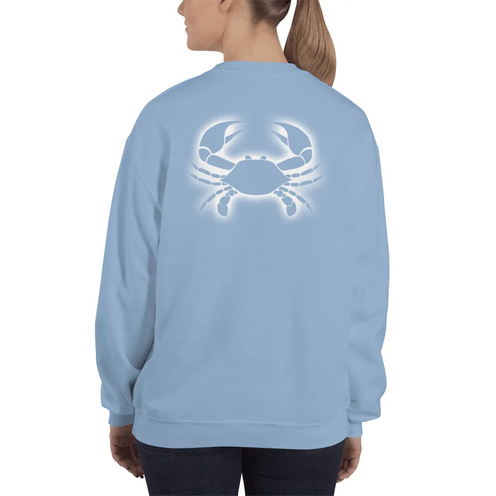 CANCER SWEATSHIRT for Women - Zodiac Symbol Print on Front and Crab Outline on Back