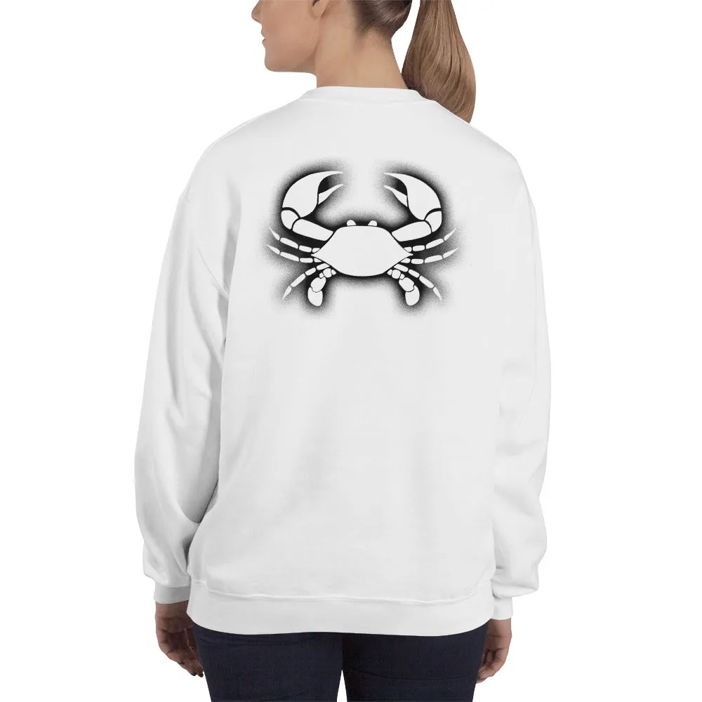 CANCER SWEATSHIRT for Women - Zodiac Symbol Print on Front and Crab Outline on Back