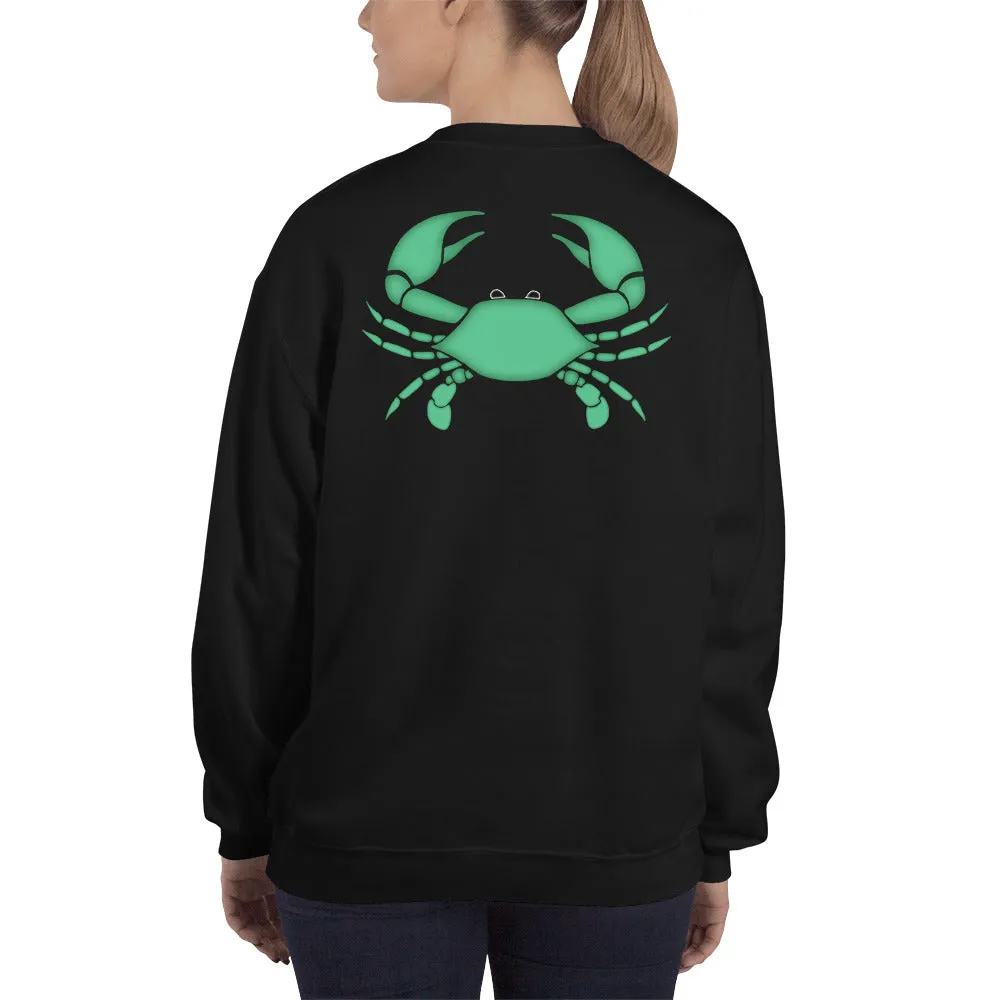 CANCER SWEATSHIRT for Women - Zodiac Symbol Print on Front and Green Crab on Back