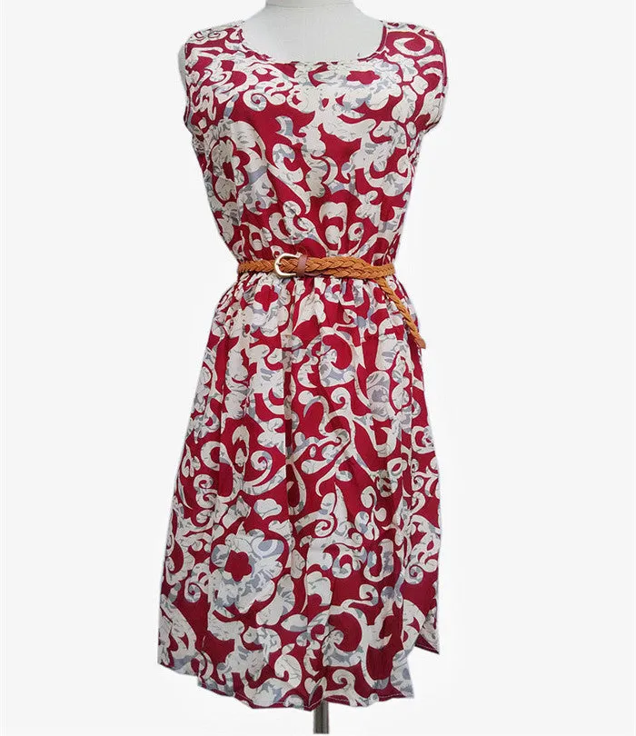 Casual Fashion plus size Work women's party dress   belt Flower prints dresses nz18