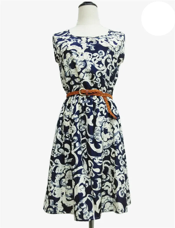 Casual Fashion plus size Work women's party dress   belt Flower prints dresses nz18