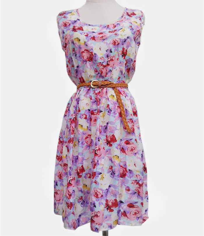 Casual Fashion plus size Work women's party dress   belt Flower prints dresses nz18