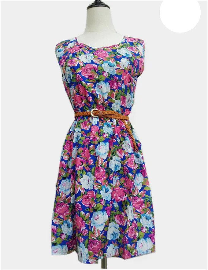 Casual Fashion plus size Work women's party dress   belt Flower prints dresses nz18