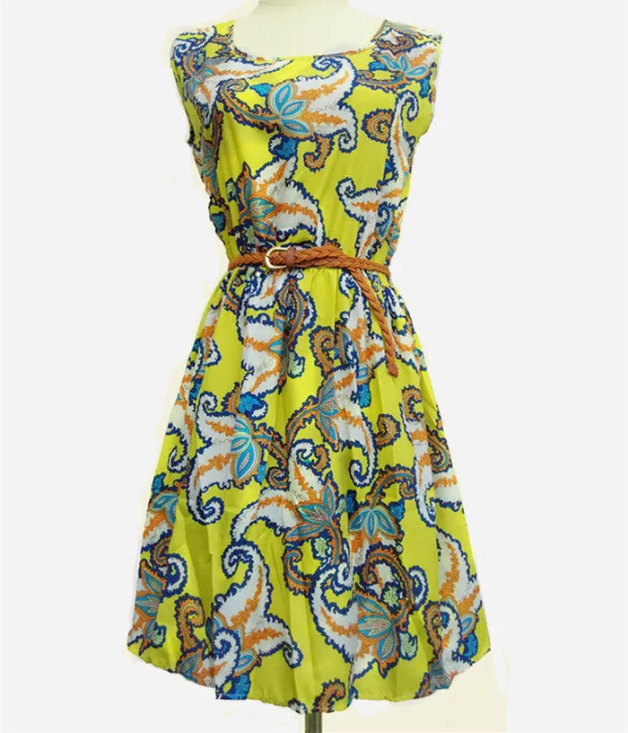 Casual Fashion plus size Work women's party dress   belt Flower prints dresses nz18