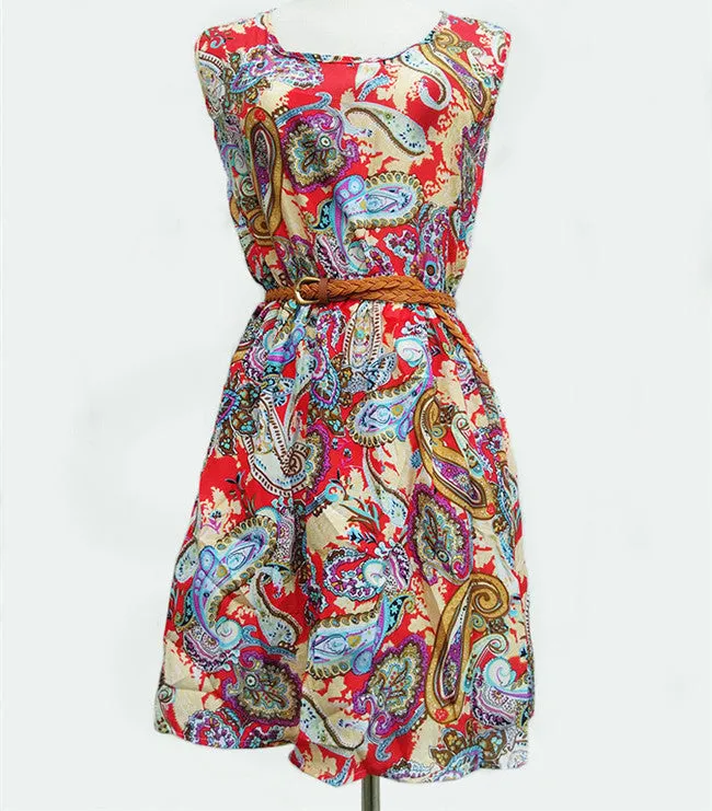 Casual Fashion plus size Work women's party dress   belt Flower prints dresses nz18