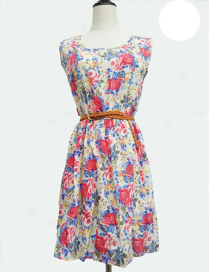 Casual Fashion plus size Work women's party dress   belt Flower prints dresses nz18