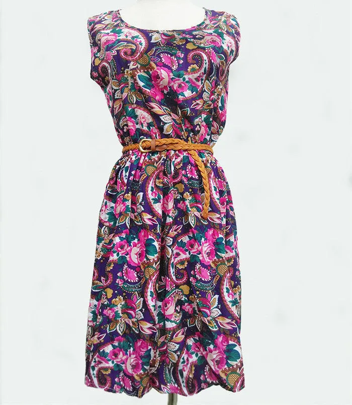 Casual Fashion plus size Work women's party dress   belt Flower prints dresses nz18