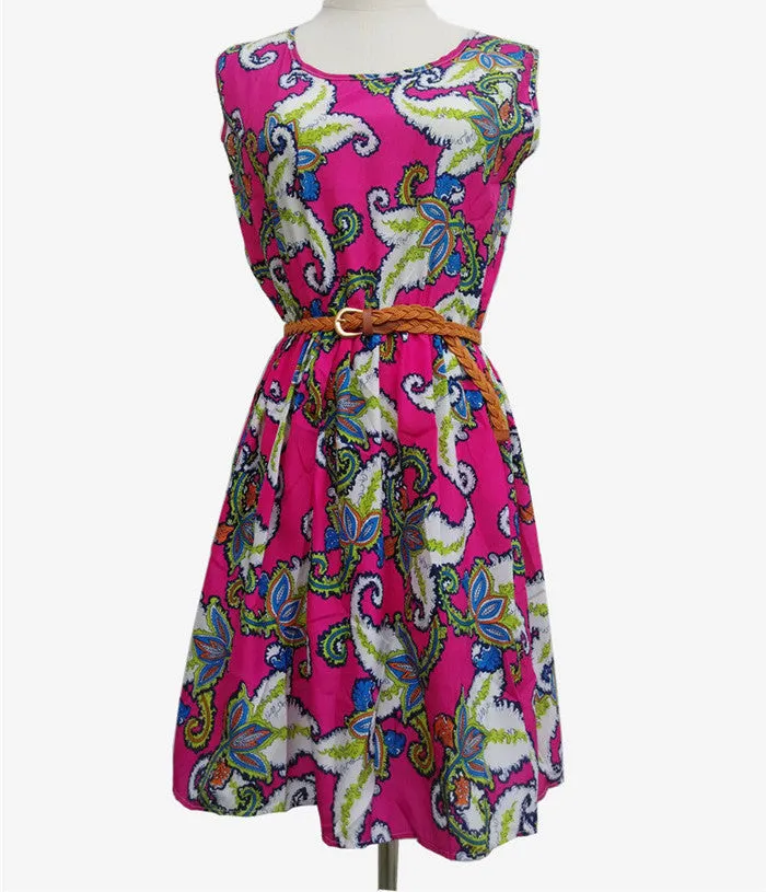 Casual Fashion plus size Work women's party dress   belt Flower prints dresses nz18