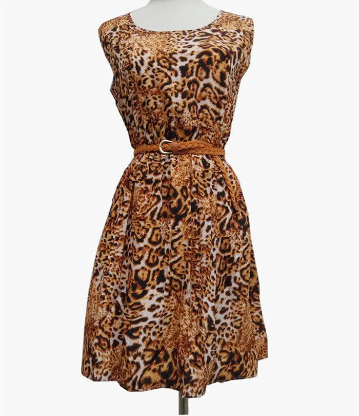 Casual Fashion plus size Work women's party dress   belt Flower prints dresses nz18