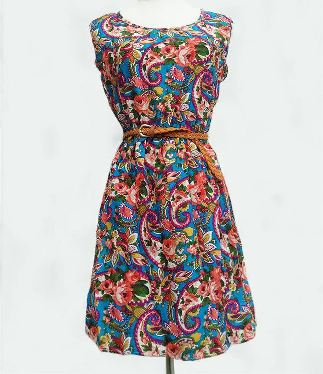 Casual Fashion plus size Work women's party dress   belt Flower prints dresses nz18