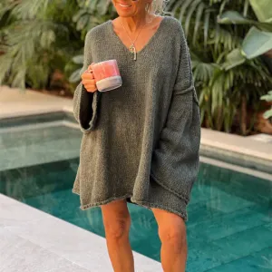 Celia - Frauen V-Ausschnitt Lose gestrickter Pullover