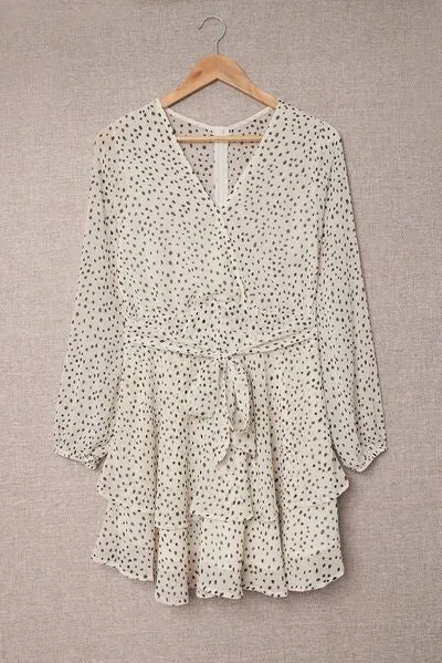 Cher Tied Polka Dot Balloon Sleeve Layered Dress