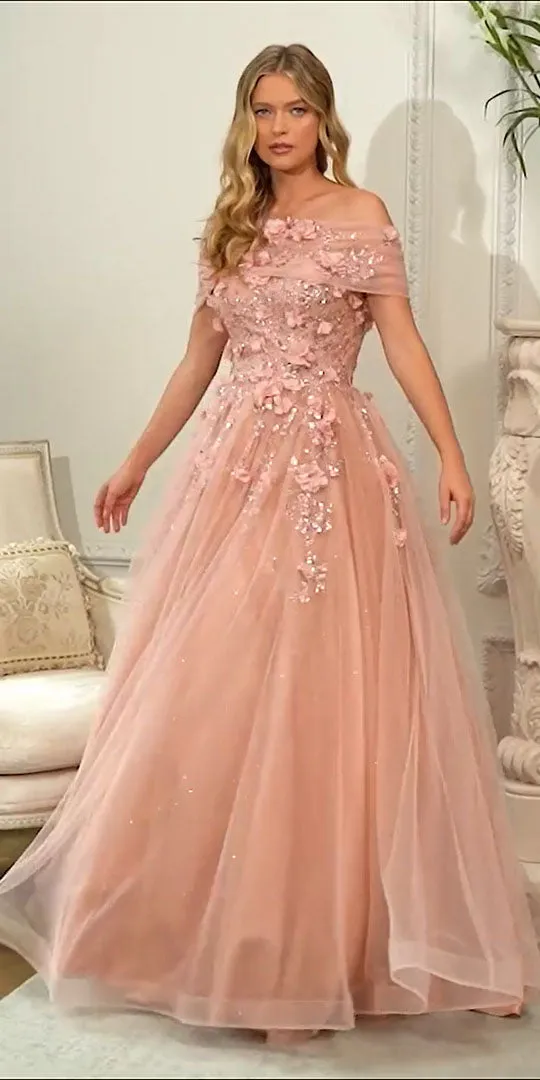 Cinderella Divine CD955 Long Strapless Glitter Layered Tulle Ball Gown