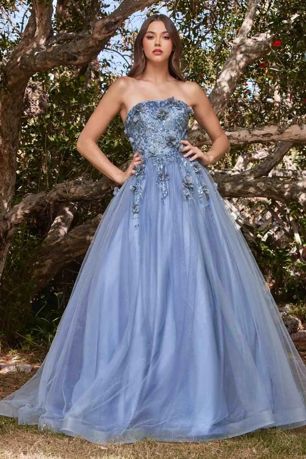 Cinderella Divine CD955 Long Strapless Glitter Layered Tulle Ball Gown
