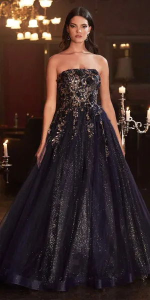 Cinderella Divine CD955 Long Strapless Glitter Layered Tulle Ball Gown