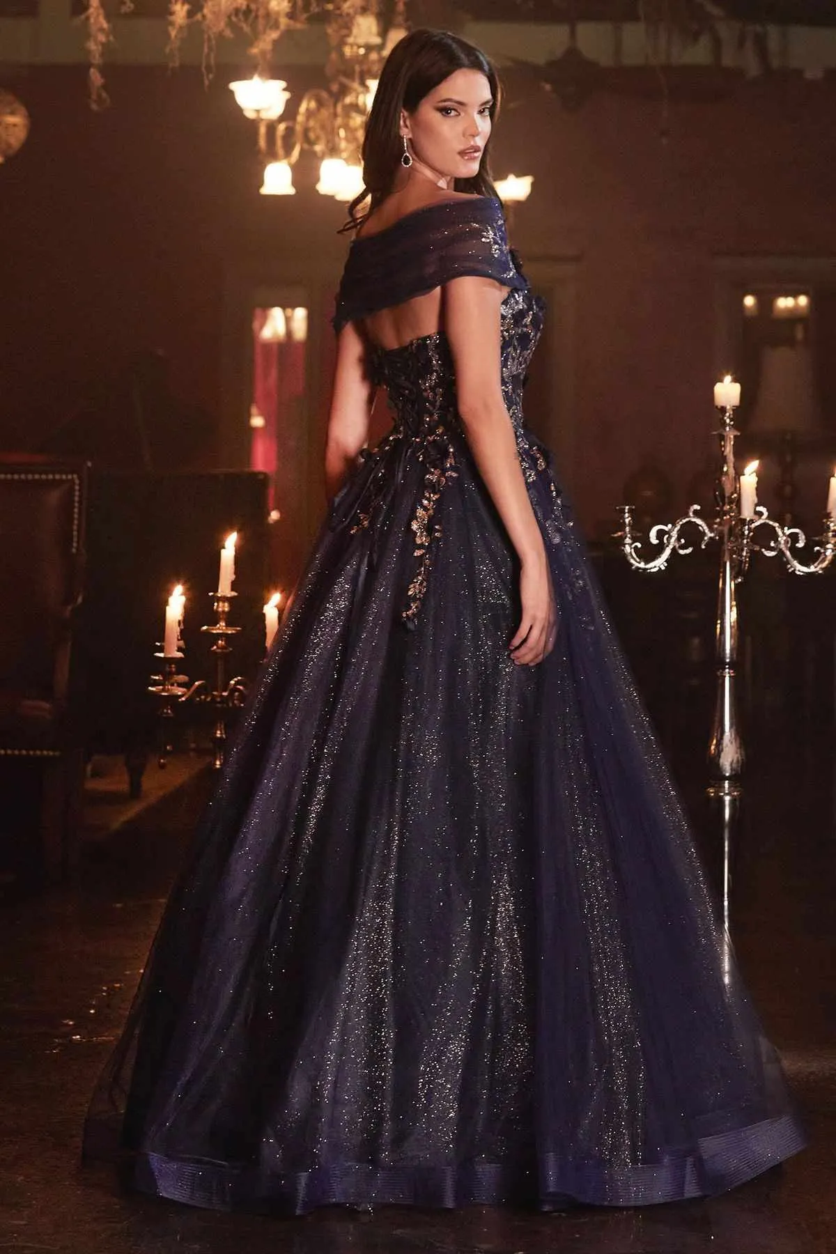 Cinderella Divine CD955 Long Strapless Glitter Layered Tulle Ball Gown