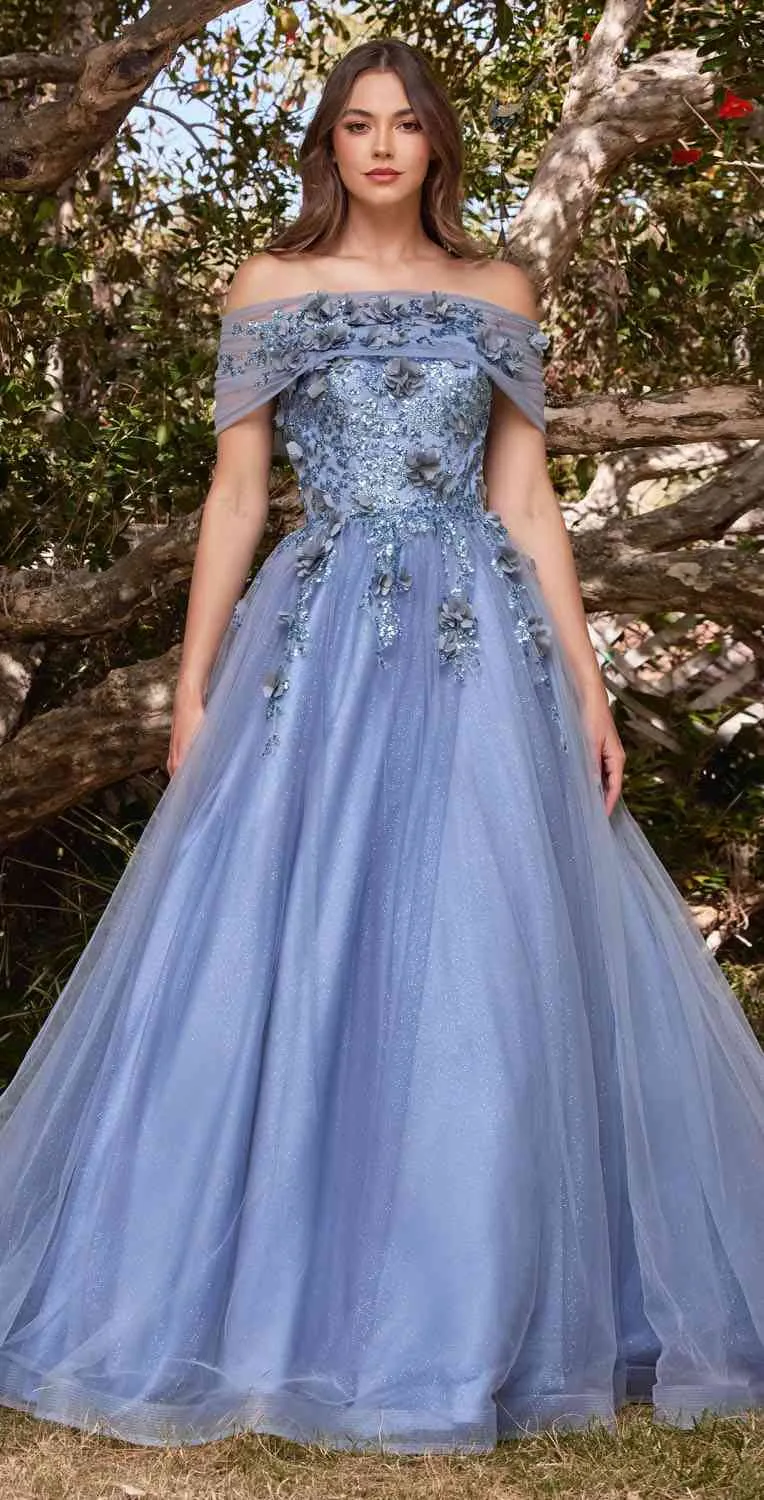 Cinderella Divine CD955 Long Strapless Glitter Layered Tulle Ball Gown