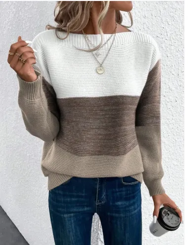 Clara - elegant three-color patchwork sweater