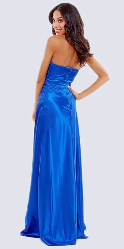 CLEARANCE - Long Strapless Formal Dress Satin Rhinestone Pleated Bodice (Size S, L)