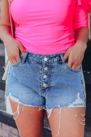 Club Queen Rhinestone Denim Shorts
