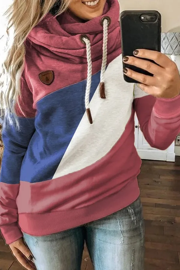 Color Block Patchwork  Hooded Sweatshirt