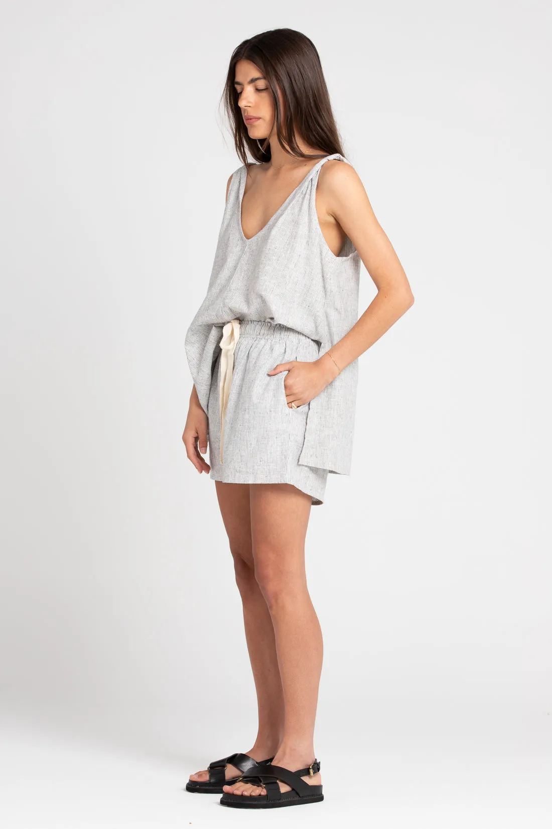 Cooper Hemp Cotton Short Grey Stripe