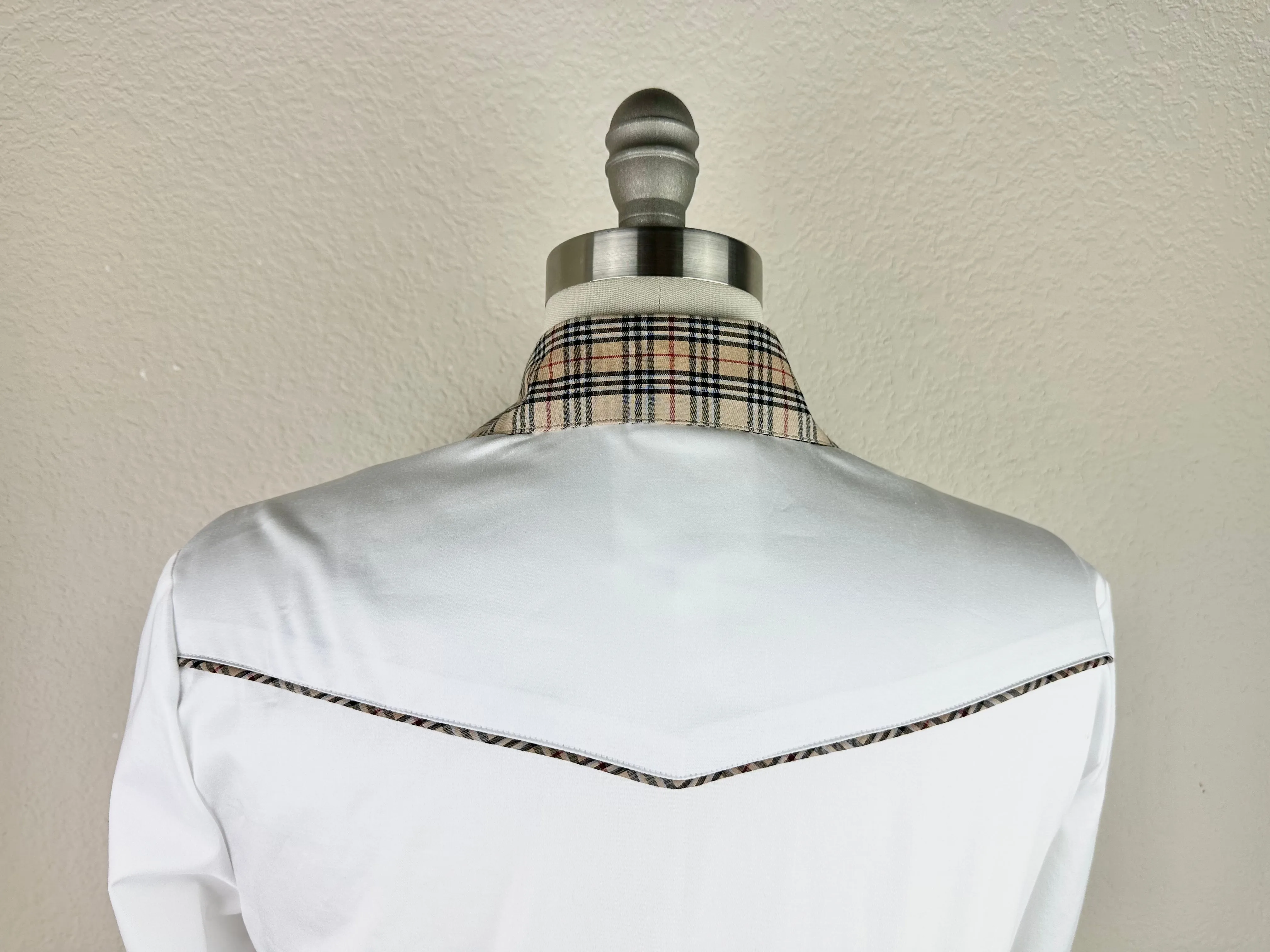 CR Tradition White Stretch Cotton Sateen with Tan Plaid - FINAL SALE