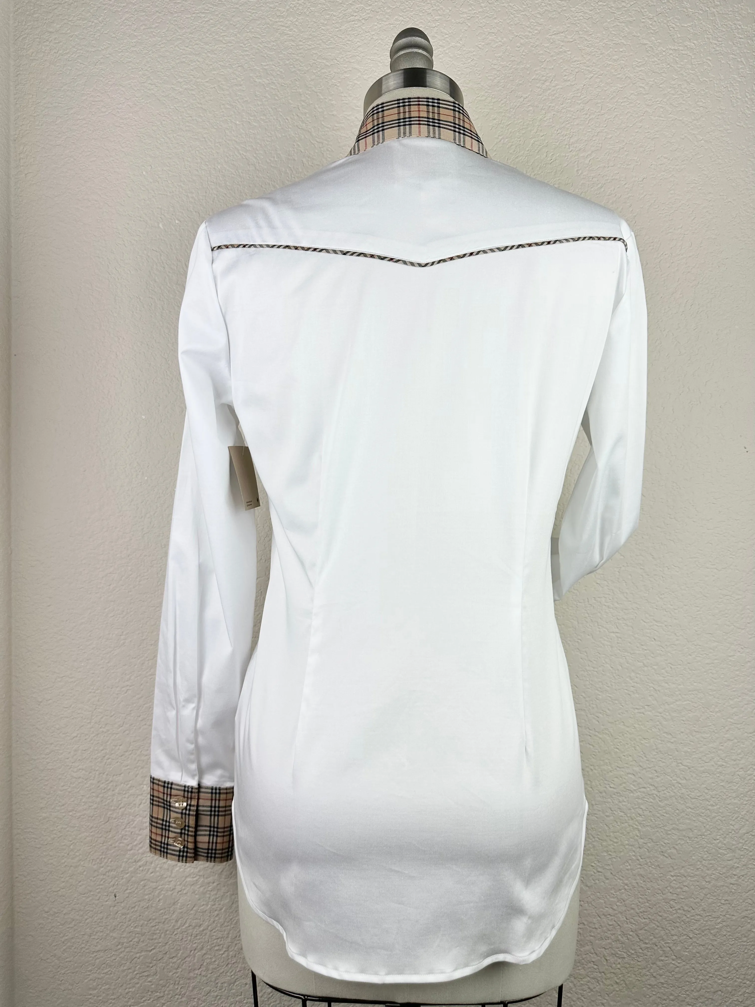 CR Tradition White Stretch Cotton Sateen with Tan Plaid - FINAL SALE