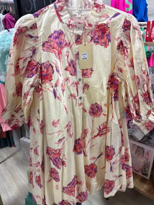 CREAM DRESS W/PINK&PRPL FLORAL