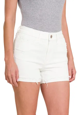 Cuffed Raw Hem White Denim Shorts
