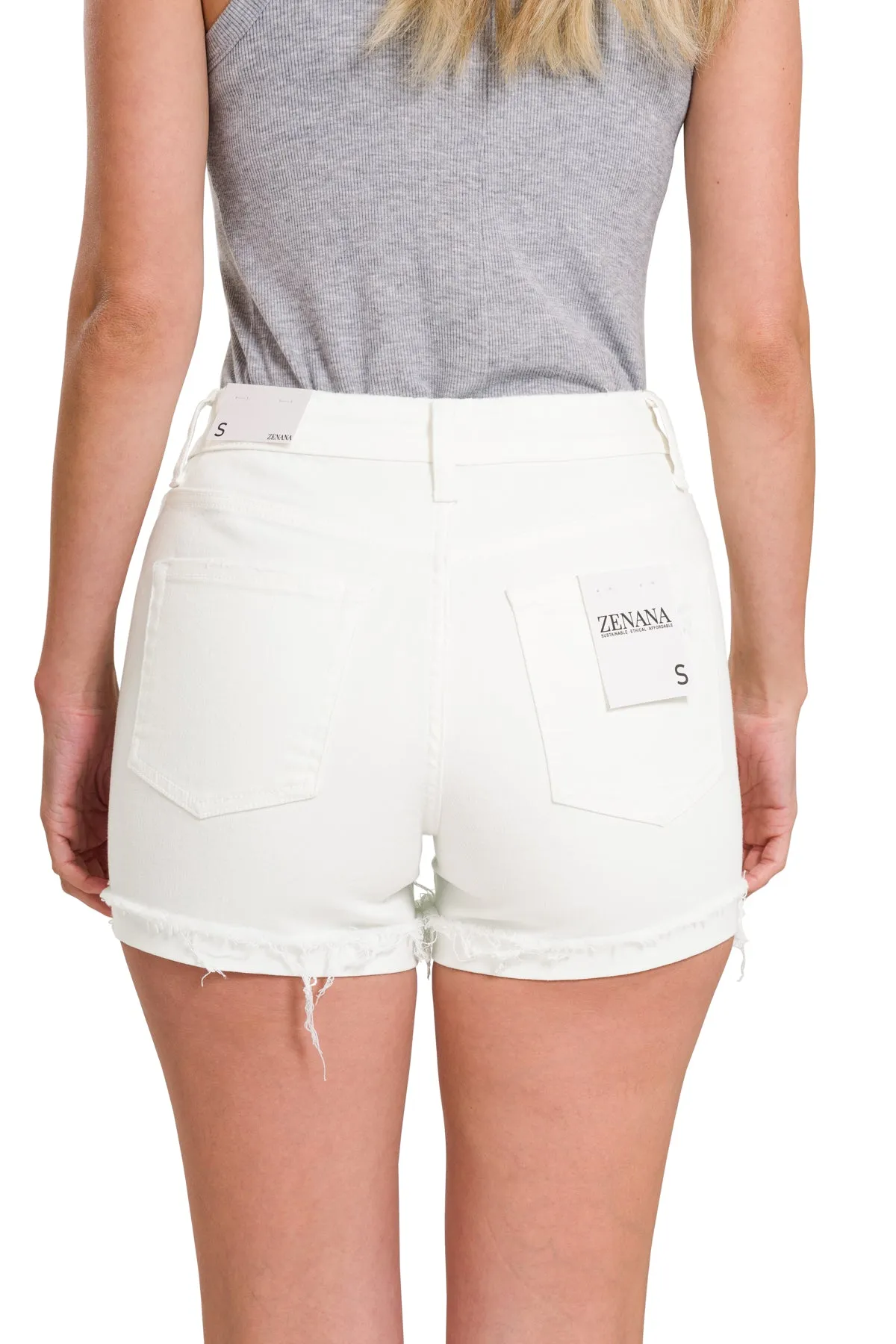 Cuffed Raw Hem White Denim Shorts