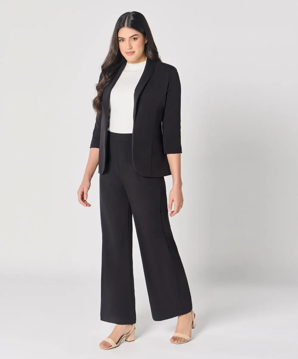 Curved Label Collared Classic Jacket- Black