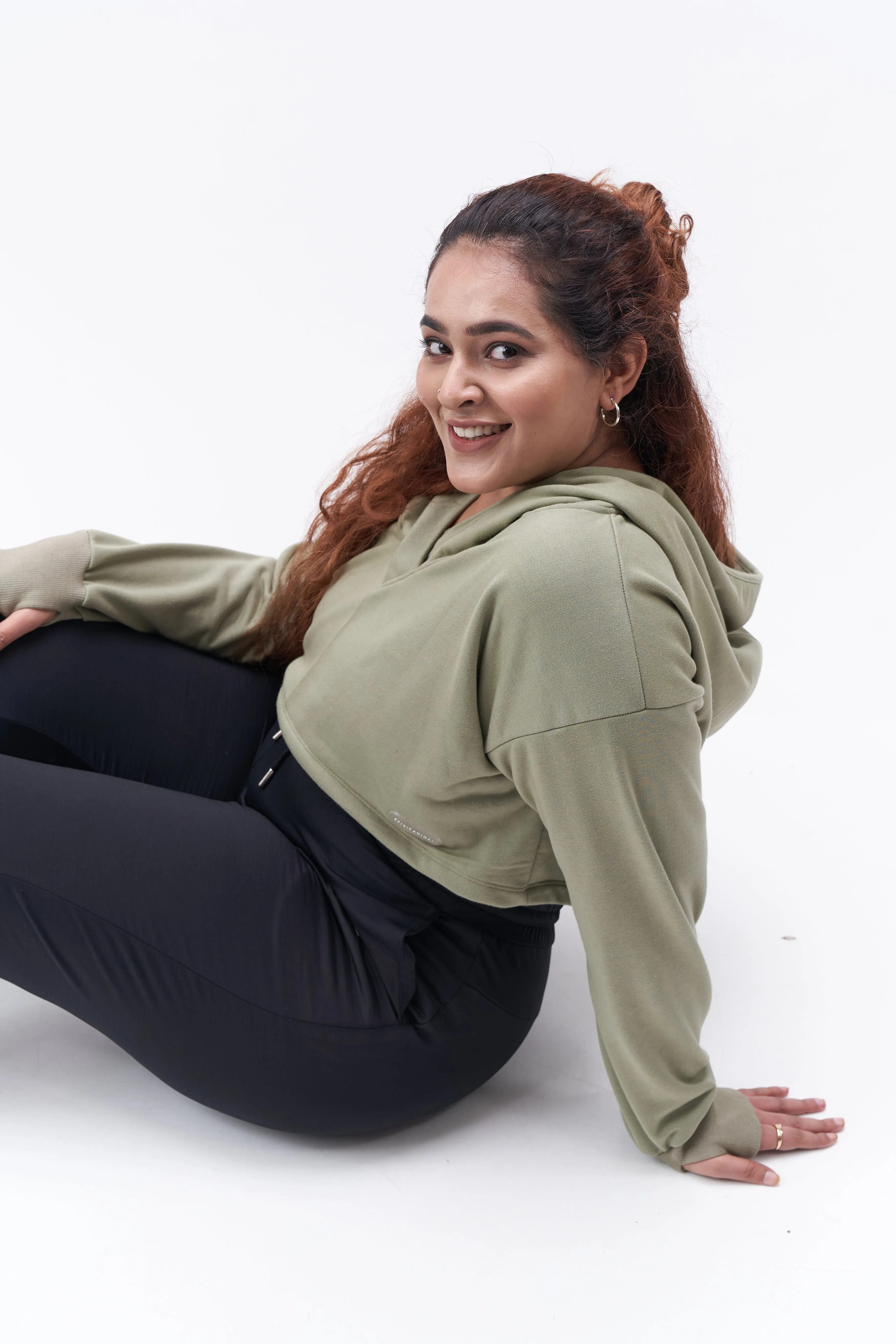 Curvy Cropped Hoodie: Olive