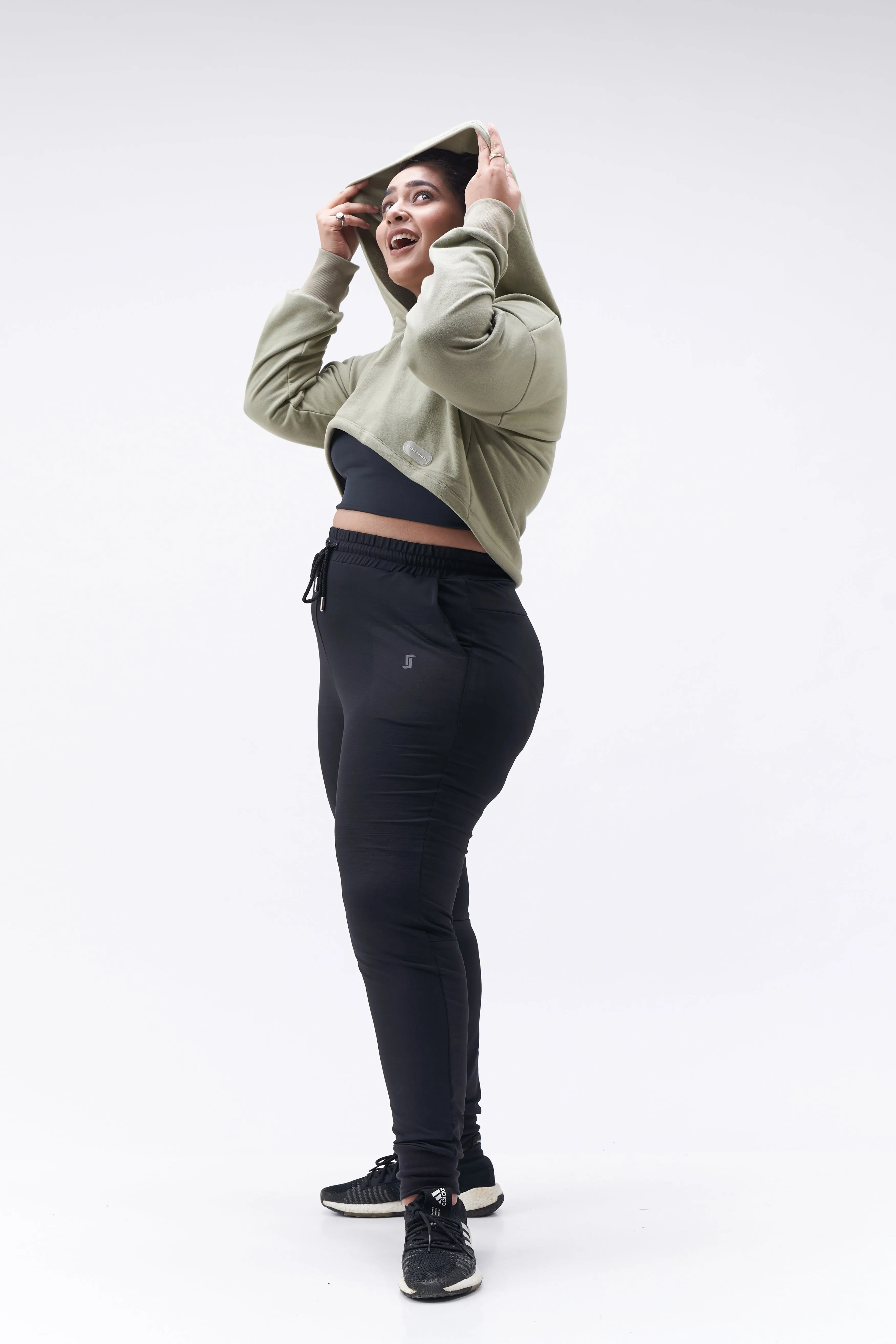 Curvy Cropped Hoodie: Olive