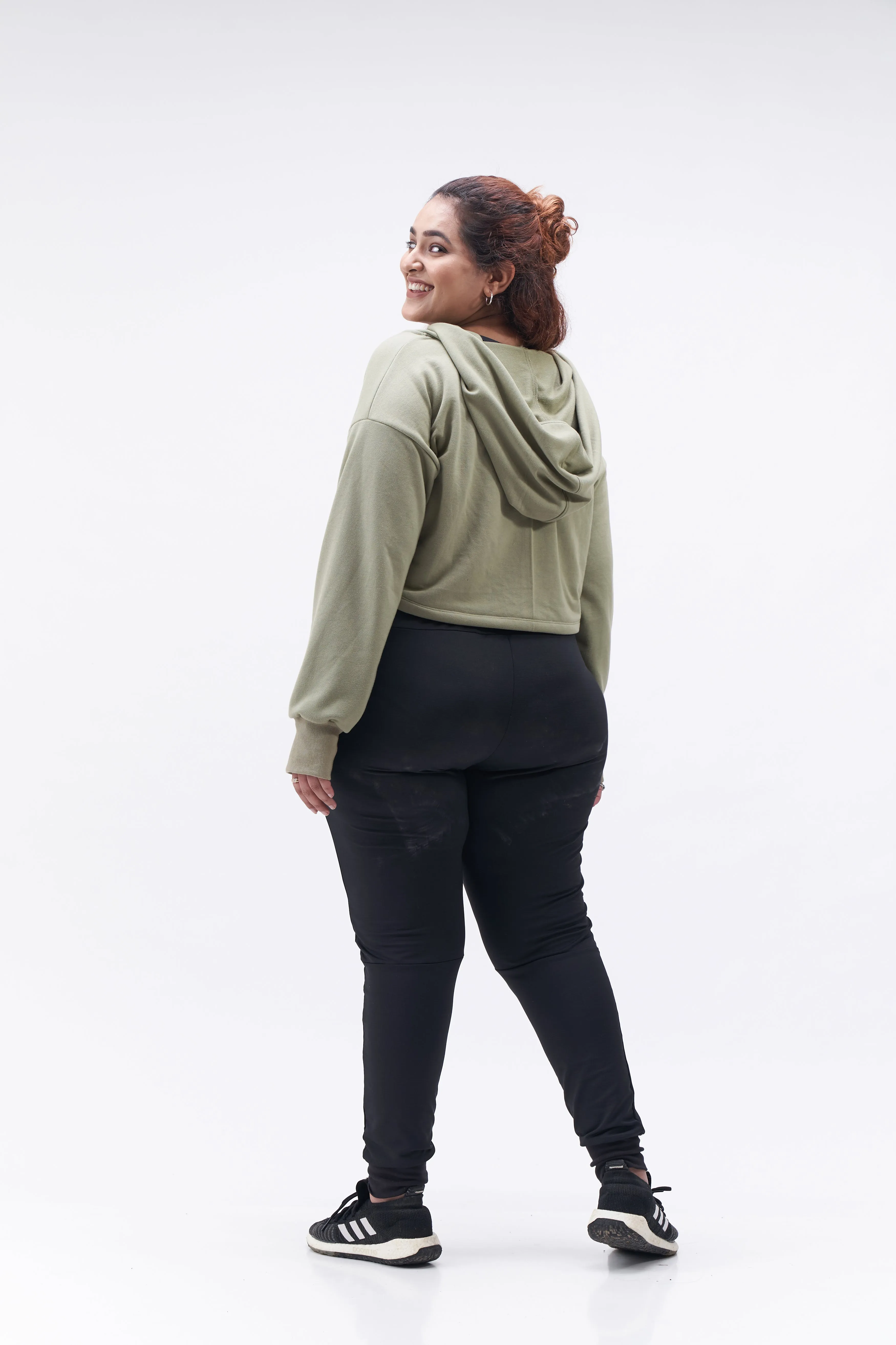 Curvy Cropped Hoodie: Olive