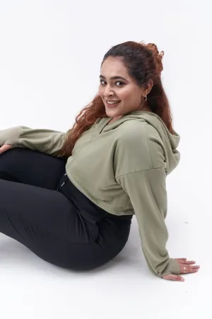 Curvy Cropped Hoodie: Olive