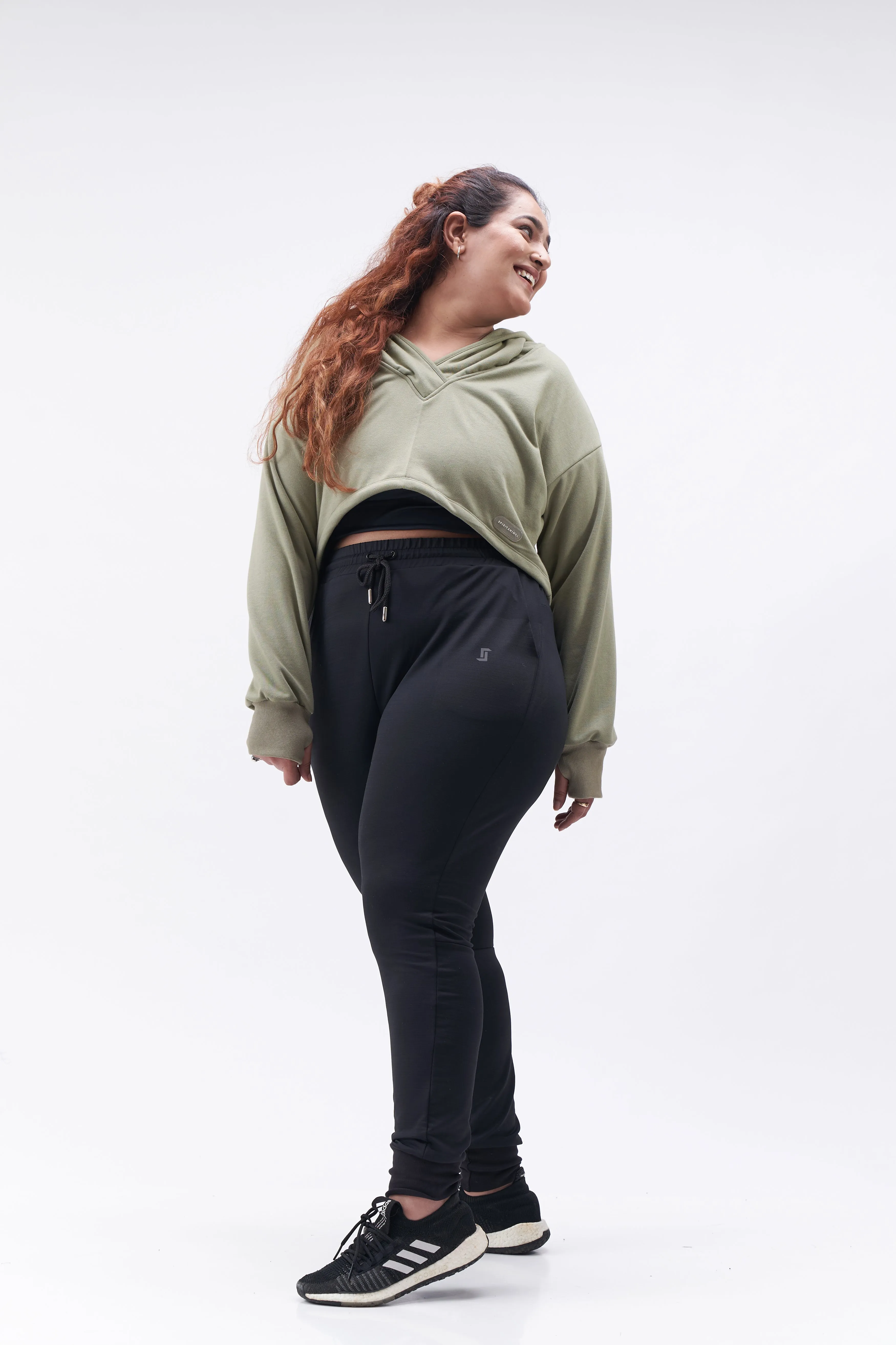 Curvy Cropped Hoodie: Olive