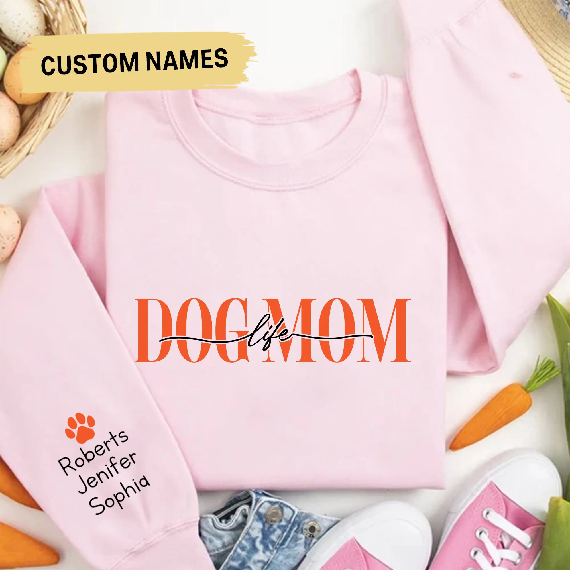 Custom Dog Mama Sweatshirt with Pet Name on Sleeve, Crewneck or Hoodie, Custom Neck Sleeve Design, Fur Mama, Dog Mom Shirt, Cat Mama