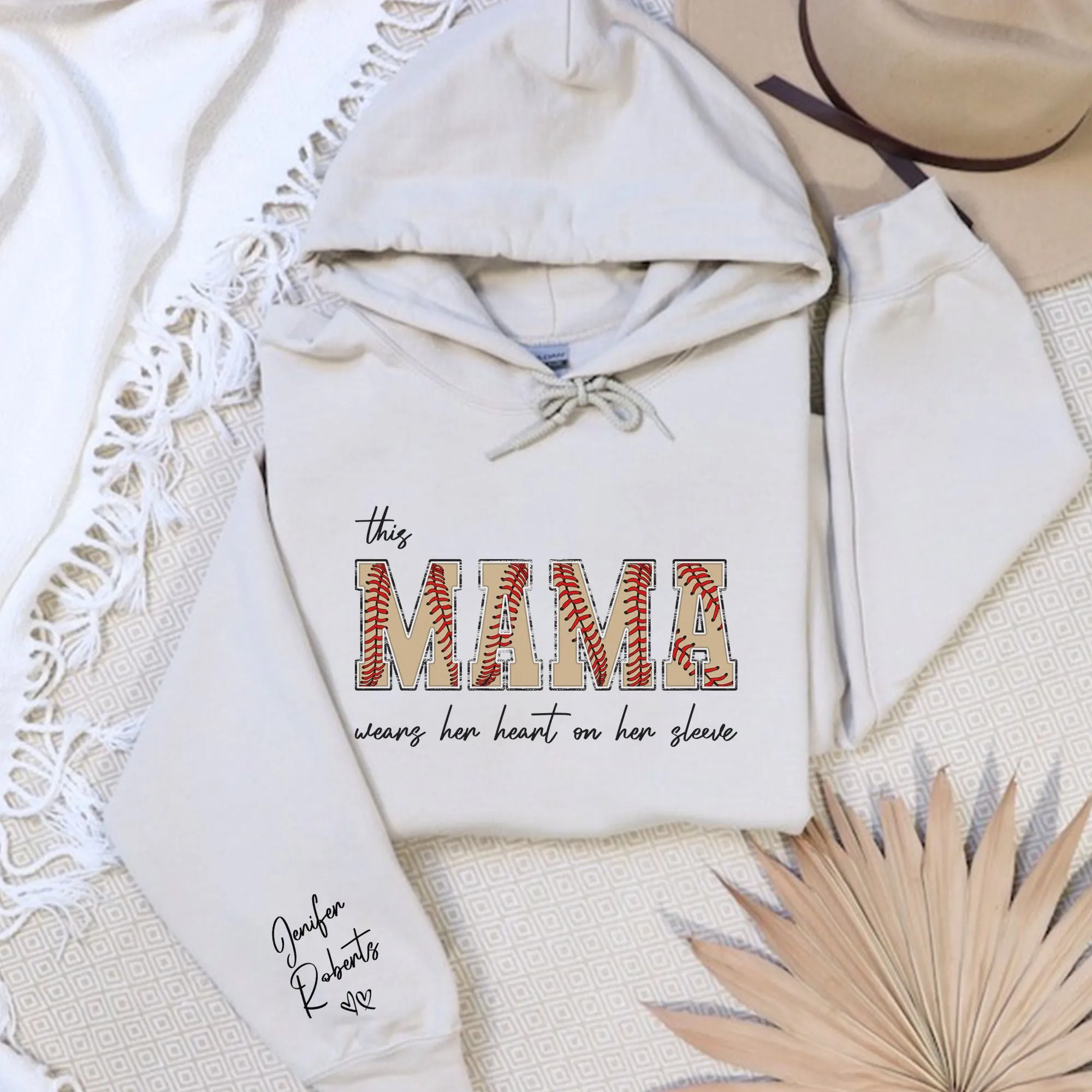 Custom Softball Mama Hoodie with Kids Name on Sleeve, Softball Top for Mom, Softball Season Hoodie, Sports Mom Tee, Softball Game Shirt