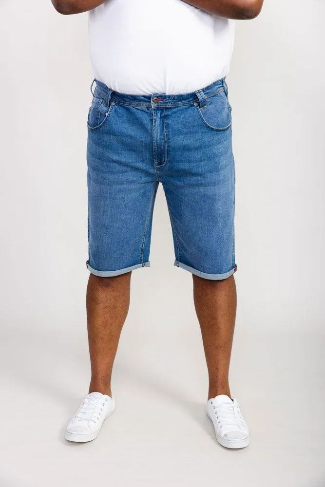 D555 Men's SUFFOLK Stretch Denim Shorts in Blue Stonewash 42 to 56