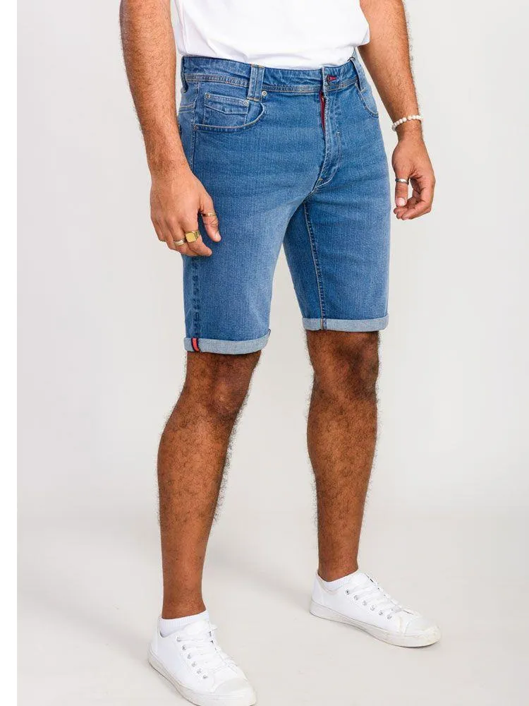 D555 Men's SUFFOLK Stretch Denim Shorts in Blue Stonewash 42 to 56