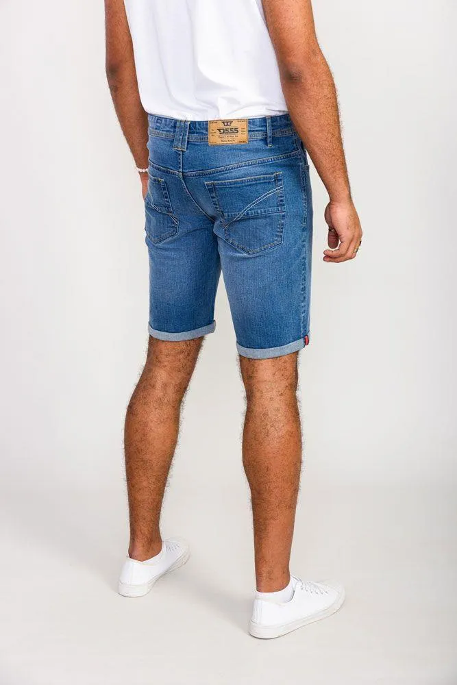 D555 Men's SUFFOLK Stretch Denim Shorts in Blue Stonewash 42 to 56