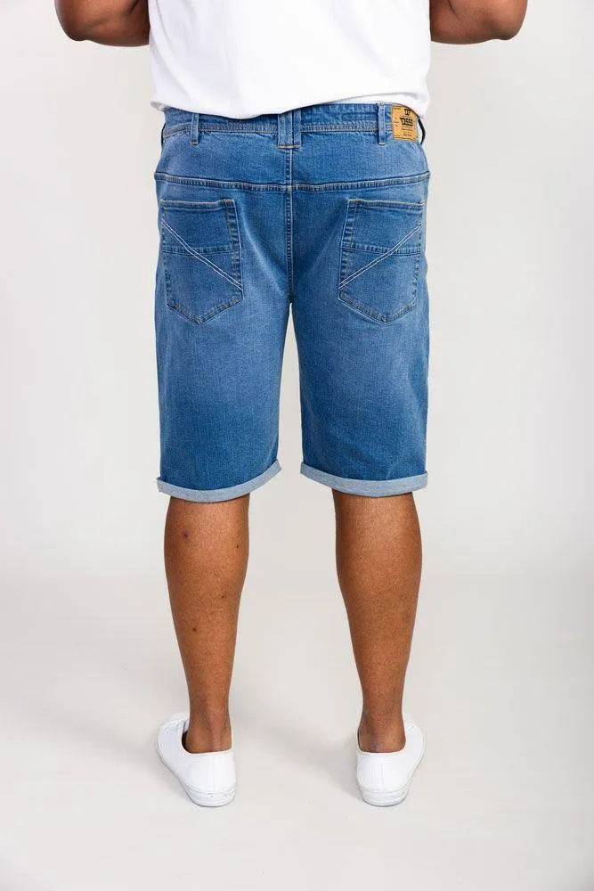 D555 Men's SUFFOLK Stretch Denim Shorts in Blue Stonewash 42 to 56