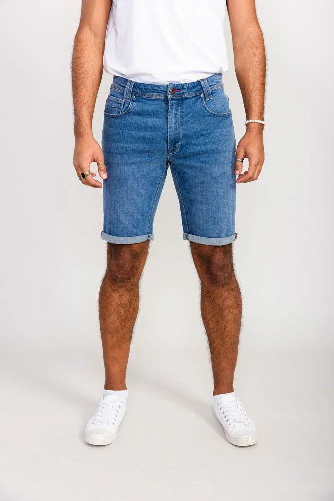 D555 Men's SUFFOLK Stretch Denim Shorts in Blue Stonewash 42 to 56