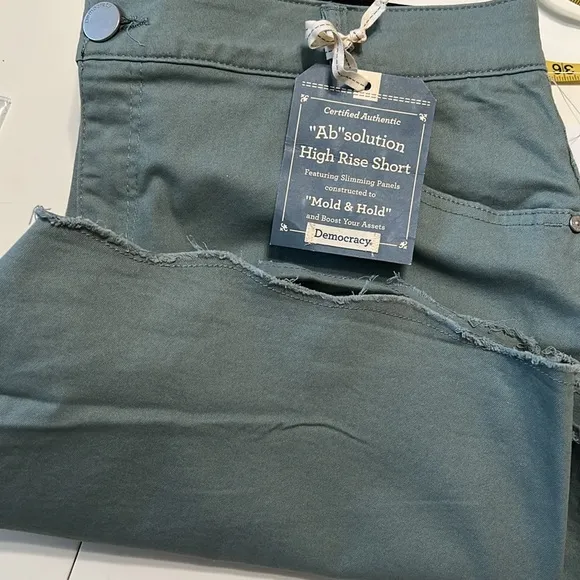 Democracy High Rise Raw Hem Stretch Shorts Plus Sizes Green